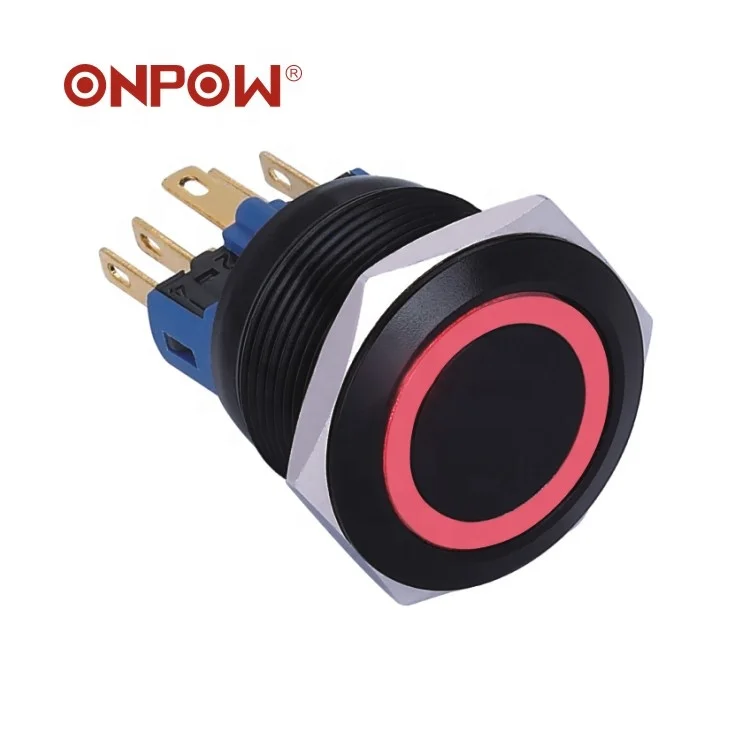 Long life push button ONPOW CE ROHS GQ25 25mm anti-vandal latching illuminated aluminum switch