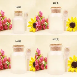 100ml 200ml 300ml Plastic Bath Salt Scrub Bottle with Cork Wooden Spoon Small Plastic Bottle