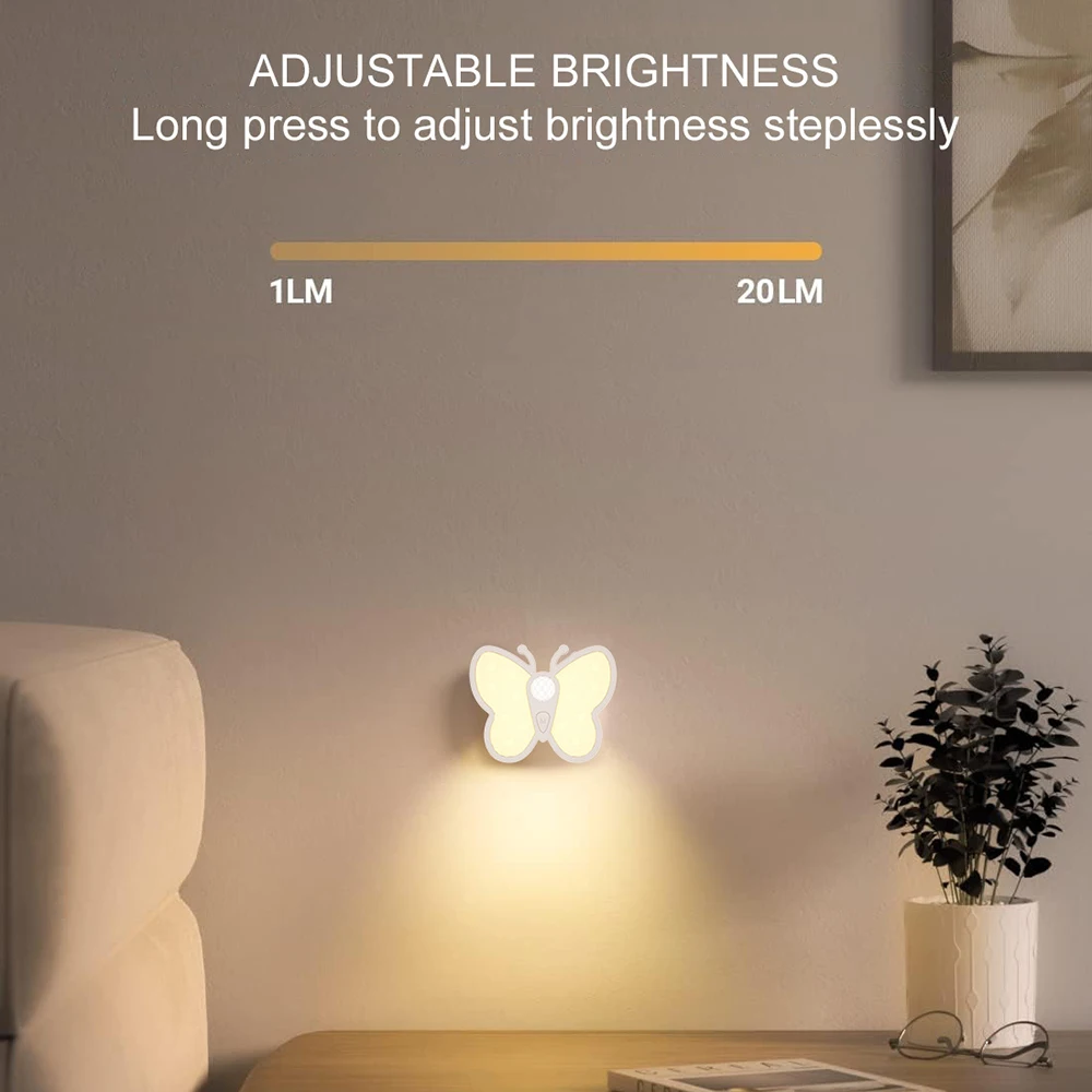 2Pack Energy Saving Motion Sensor Butterfly Under Kitchen Cabinet Led Light Wireless Rechargeable Bedroom Step Night Lights