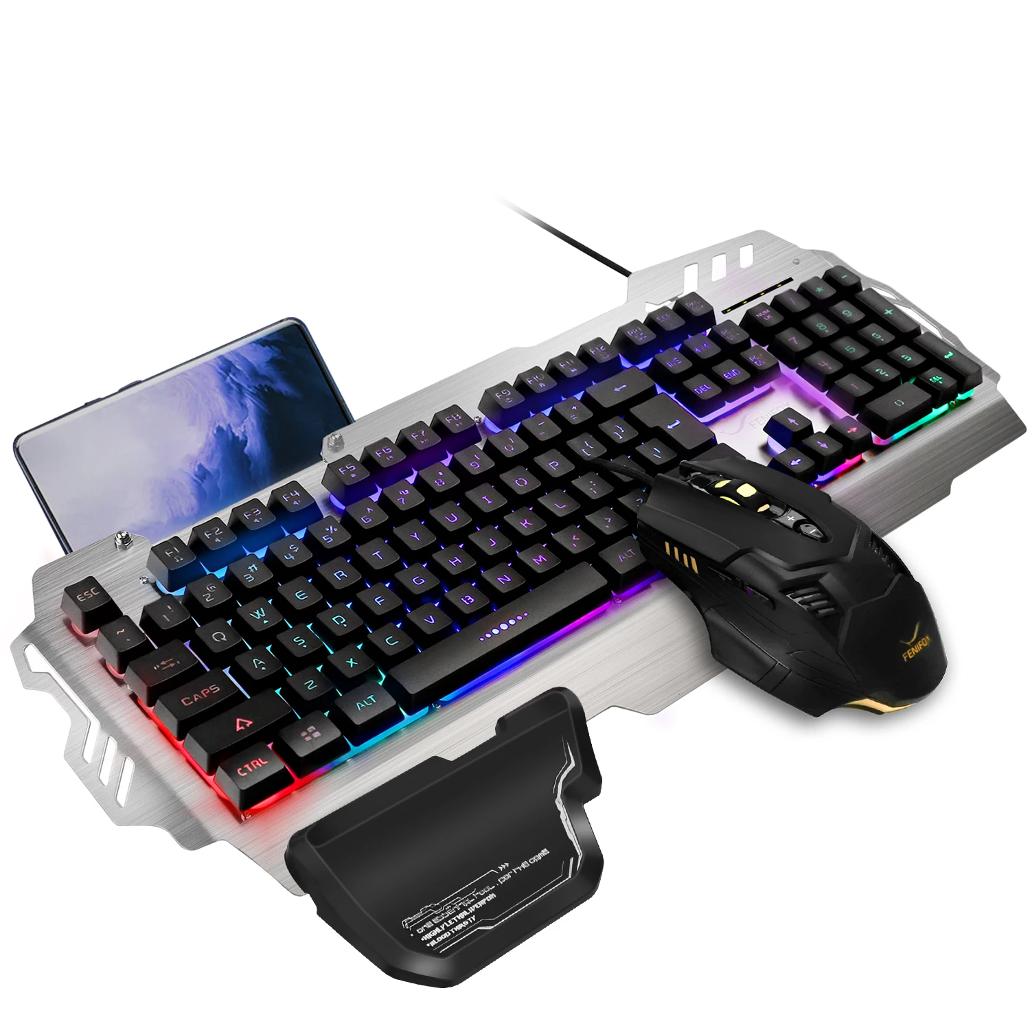Palm Rest Metal Ergonomic Adjustable Slope Three-color Backlight Illuminated Game Light backlit Gaming keyboard and Mouse Combo