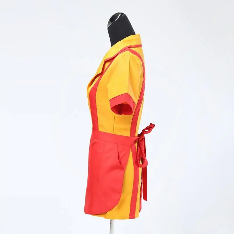 Yellow Diner Uniform with Red Apron Women Waitress Uniform Cosplay Dress for Women Birthdays Carnival Cosplay