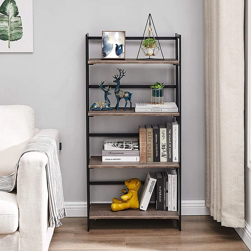 Factory customized living room bookcase modern design simple wooden four tier office bookshelf