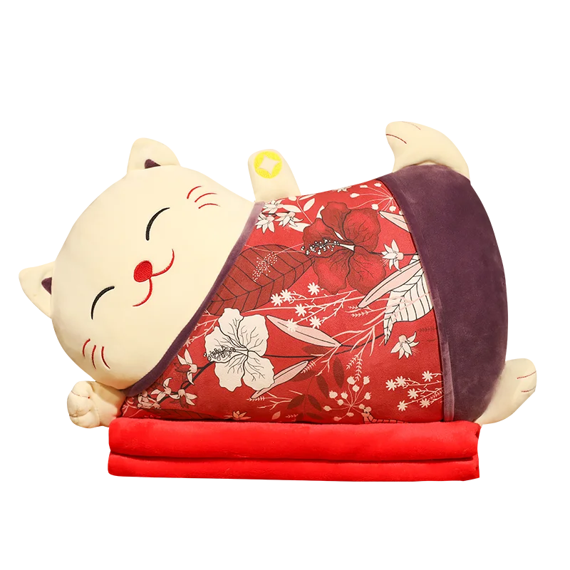 
New Design Custom New Cartoon Lovely Soft Plush Lucky Cat Pillow Good Fortune Cat Toy 