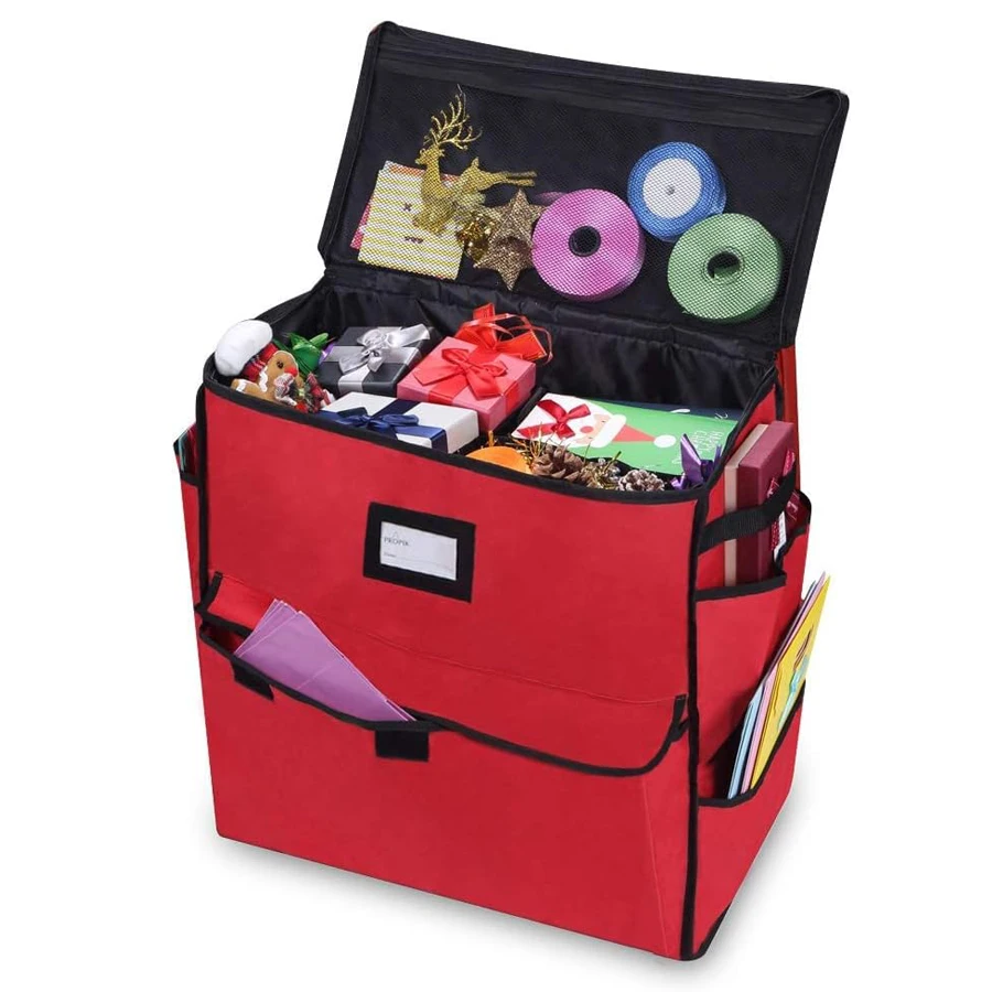 Christmas Storage Organizer Red Christmas Decorative Storage Bags Container Box Custom Storage Bag for Christmas Accessories