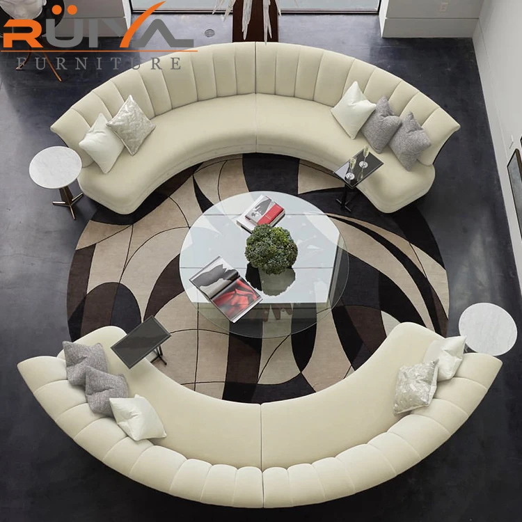 Ruiya furniture new model half moon leather sofa set