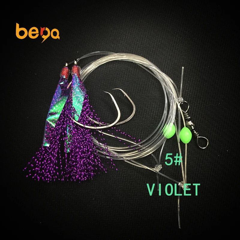 KILLER Saltwater Flasher Fish Skin Feather Sabiki Bait Rigs fishing lures with two hooks