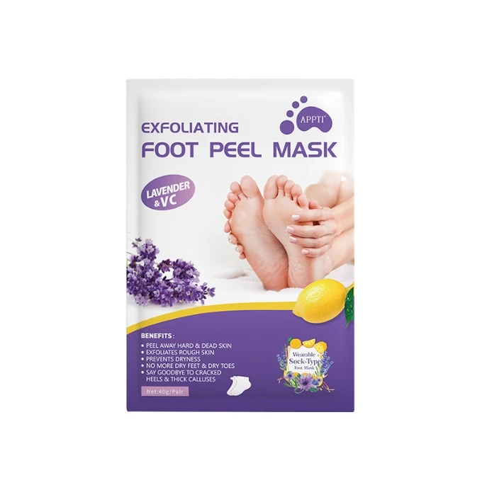 Private Label APPTI Lavender Removal Calluses Crack Heel Exfoliating Sock Foot Masking Peel For Pedicure Feet Spa Peel Foot Mask