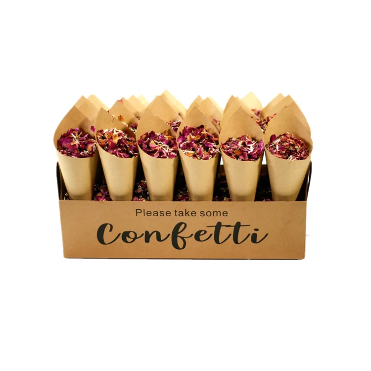 Hot Sale Natural Wedding Confetti Cone Holder Kraft Paper Confetti Cone Stand Box Tray