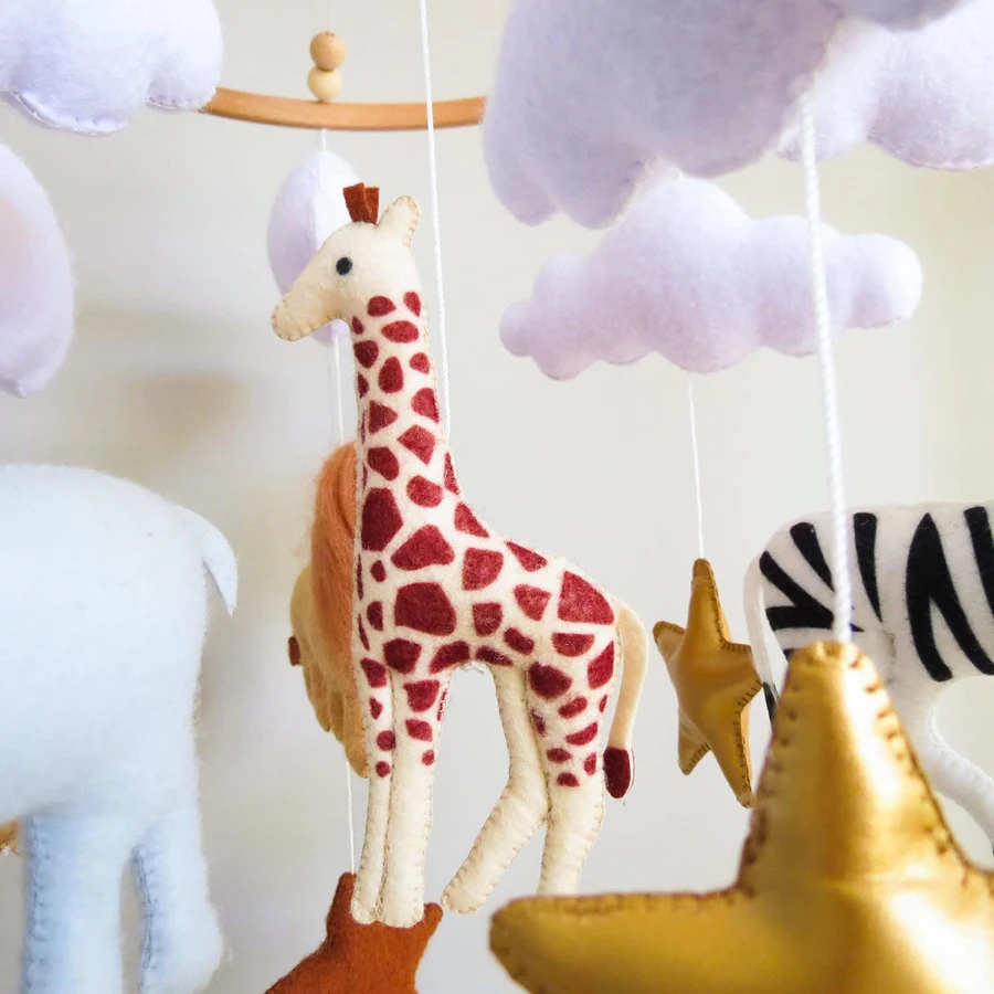Soft Baby mobile neutral animals nursery mobile felt Africa safari giraffe zebra elephant lion crib mobile
