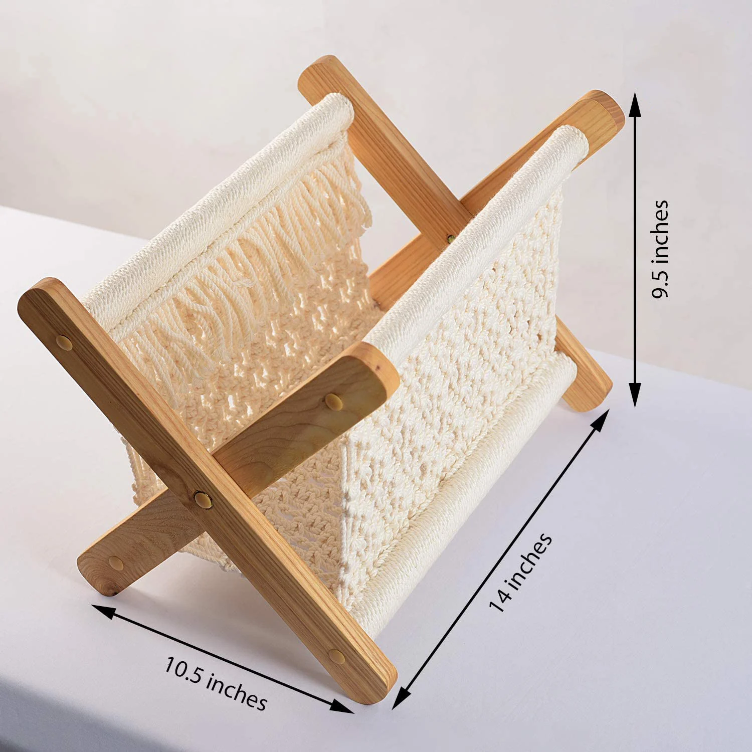 Bohemian Macrame Bamboo Book Holder for Magazine Newspaper Wooden Magazine Holder Bamboo Magazine Rack