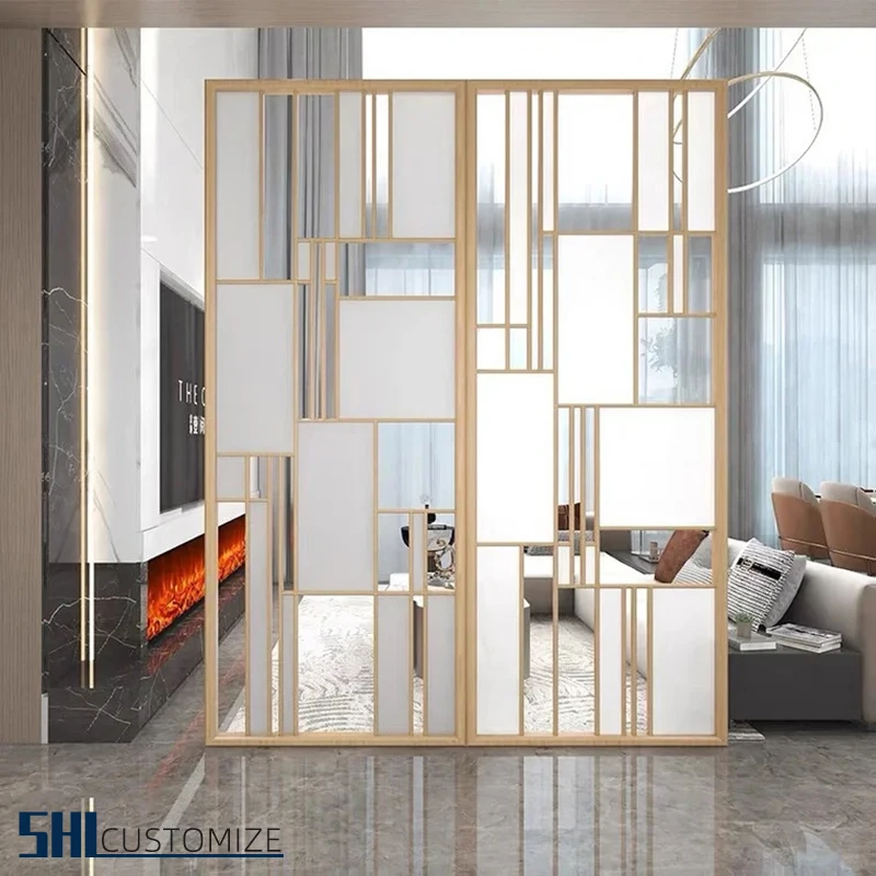 Foshan manufacturer Decorative glass office partition wall separating  indoor metal frame  Stainless Steel screens