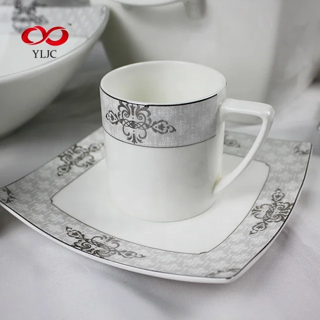 Factory sale 61pcs square  ceramic wholesale dinner set fine bone china