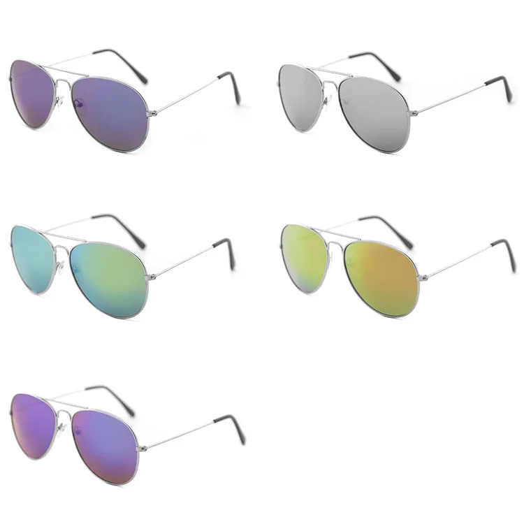 Wholesale design sunglasses UV400 fashion mirrored shades metal frame sun glasses metal mirror lens sunglasses