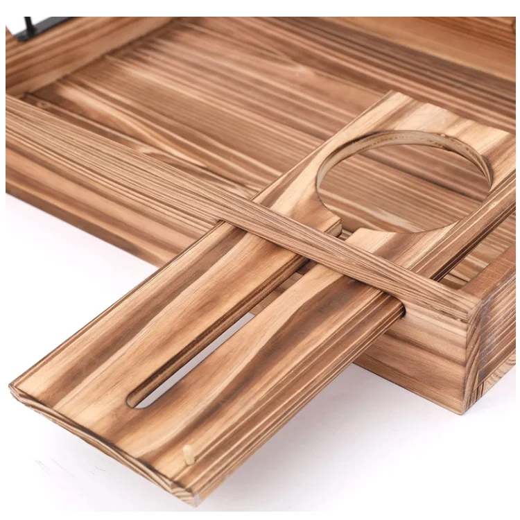 Factory Wholesale Natural Fir Wood Handcrafted New Design Removable Wine Glass Holder Wooden Food Tray