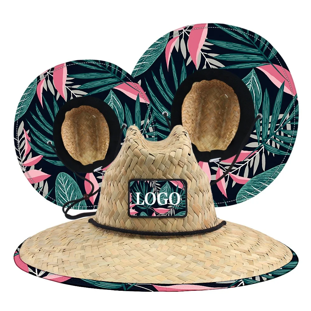CUSTOM LOGO printed sun beach uv sun garden fishing surf lifeguard life guard surfing fishing eco friendly straw hats for men