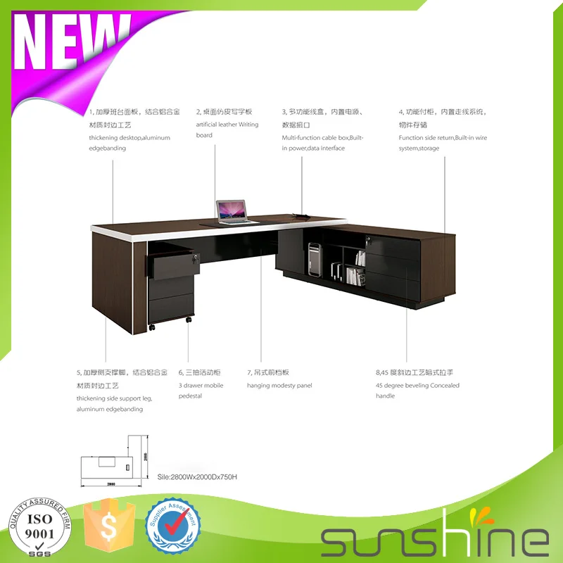 Modern Solid Wood Executive Desk Chairman Office Table Design Steel With Drawer Chair Owner Boss Furniture L Shape Mdf Custom