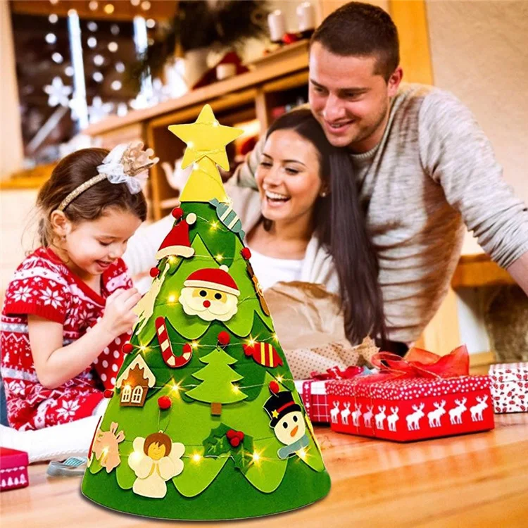 Hot Sale Xmas Ornaments Gifts DIY Programable Light Flat Felt Christmas LED Sparkling Tree in Christmas Decorations Supplies