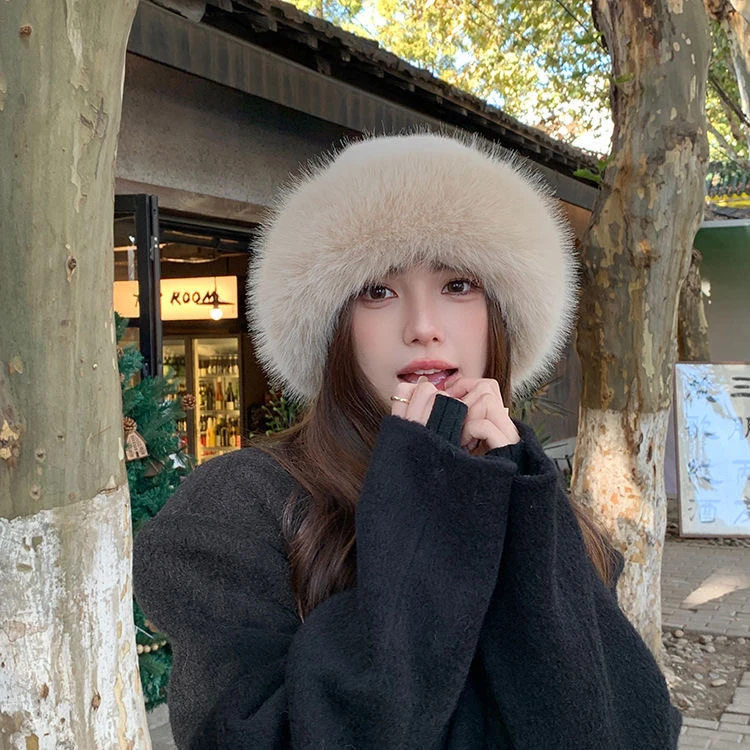 Custom Fashion Lady Warm Outdoor Beret Cap European Stylish Winter Women Faux Fox Fur Beret Hat