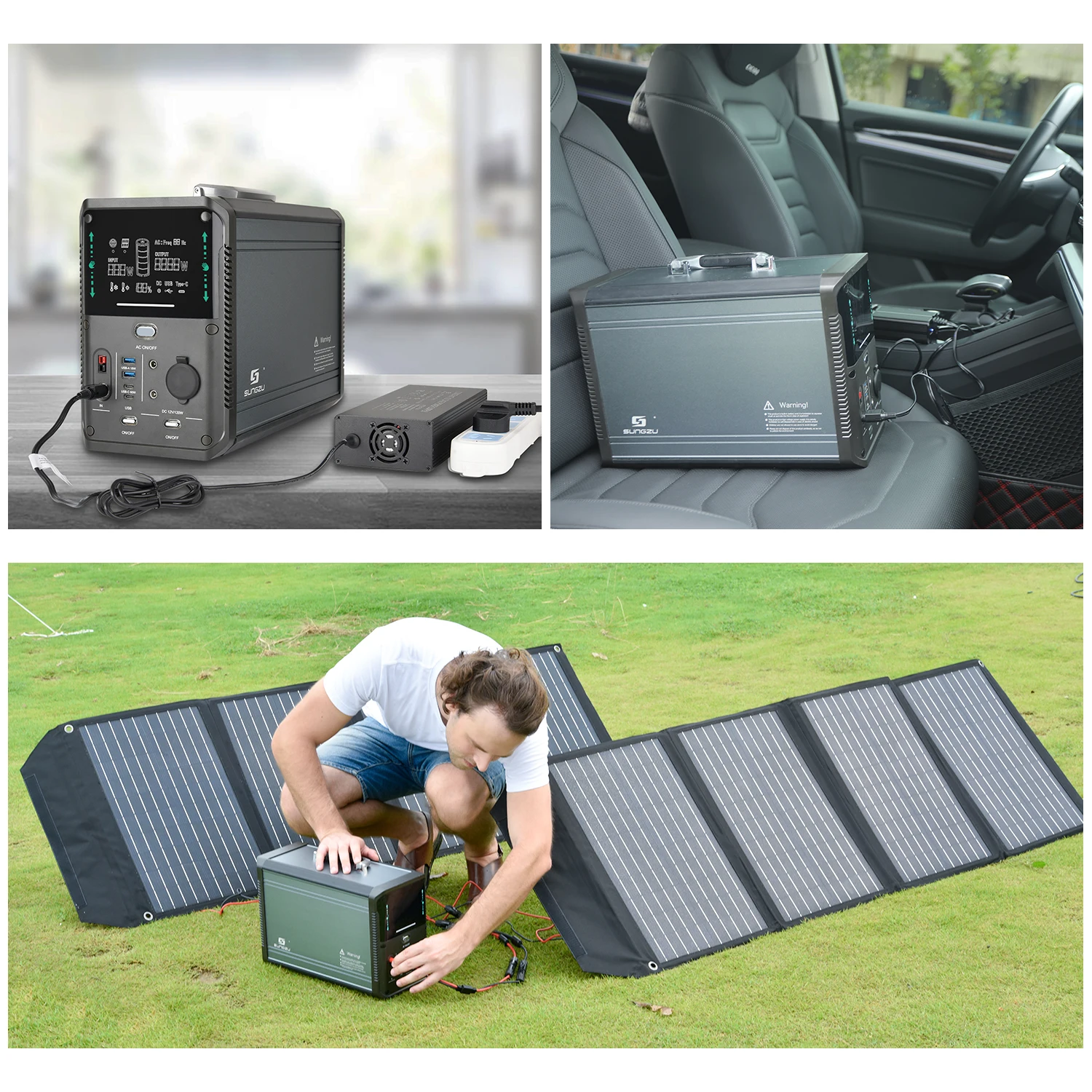 Sungzu portable solar generator 1500w solar energy kit with Lifep04 battery pure sine wave inverter solar power system home