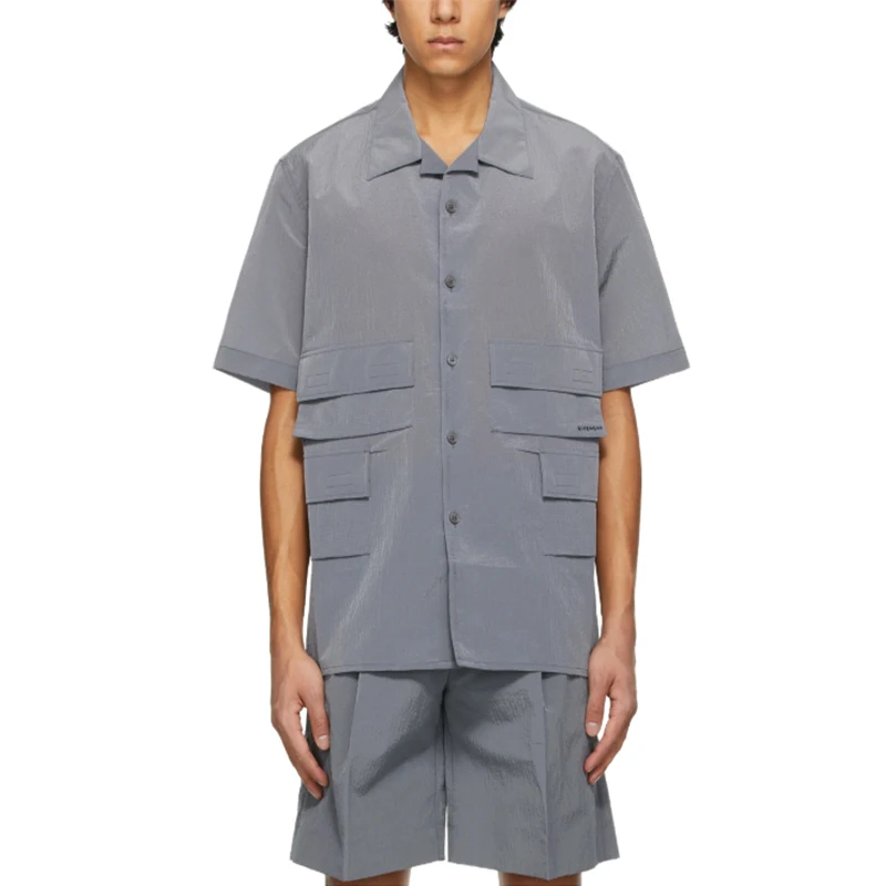 Мужская Текстурированная рубашка из нейлона с короткими рукавами, серого цвета, 2020