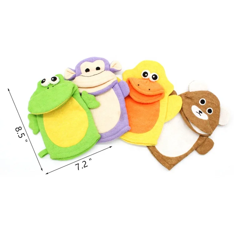 Wholesale Custom Kids Cute Bath Scrub Terry Cloth Shower Mitt Animal Baby Bath Gloves For Babies Shower Decorations