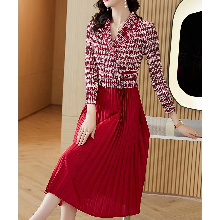 Spring New Casual Mid length Flip Collar Waist Casual Checkered Dress Wholesale Clothing