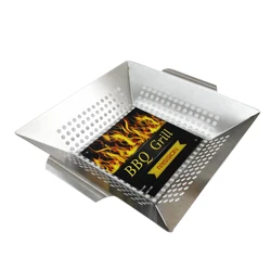 Marvelous Quality and Outlook Square Stainless Steel Grill Basket with Two Handles for Easy Lifting