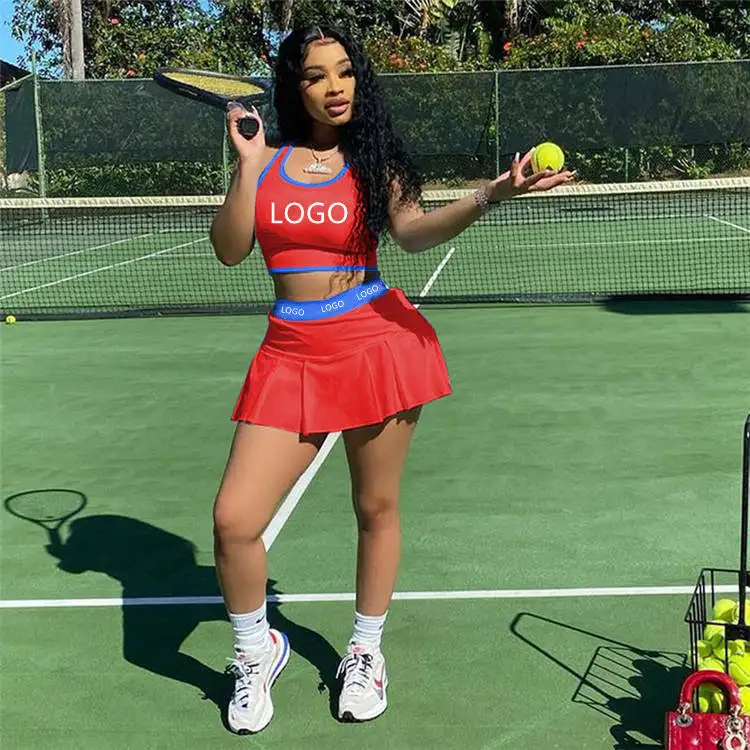 GH1013 NK Brand Summer Sexy Sport mini Pleated Two Piece Set Women Clothing 2 Piece Skirt Set