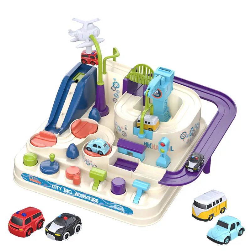 DIY Assemble 2-in-1 Inertia Sliding Track Rail Car Toy City Rescue Car Parking Lot Track Toys Set For Toddler Educational Gift