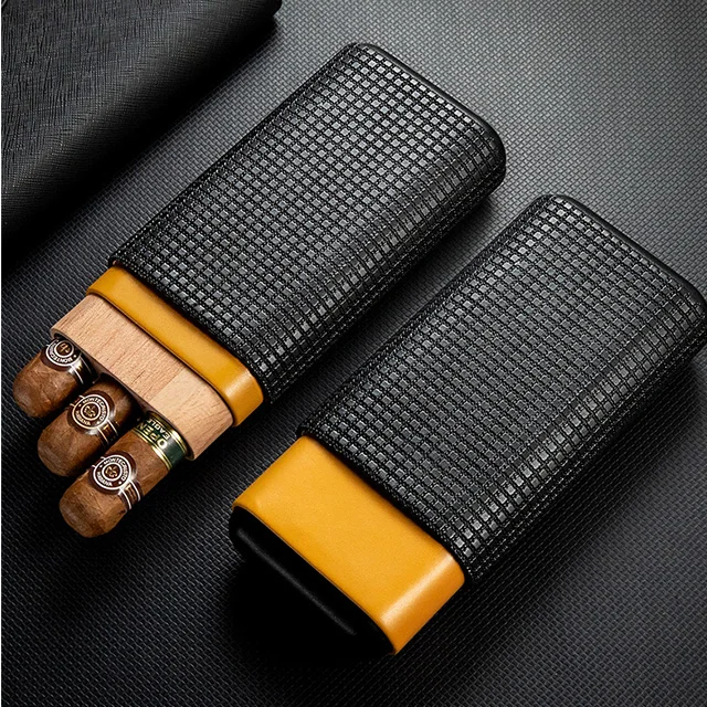 Vietnam Custom Logo 3 Finger Leather Case Wood Cigar Humidor Box For Travel