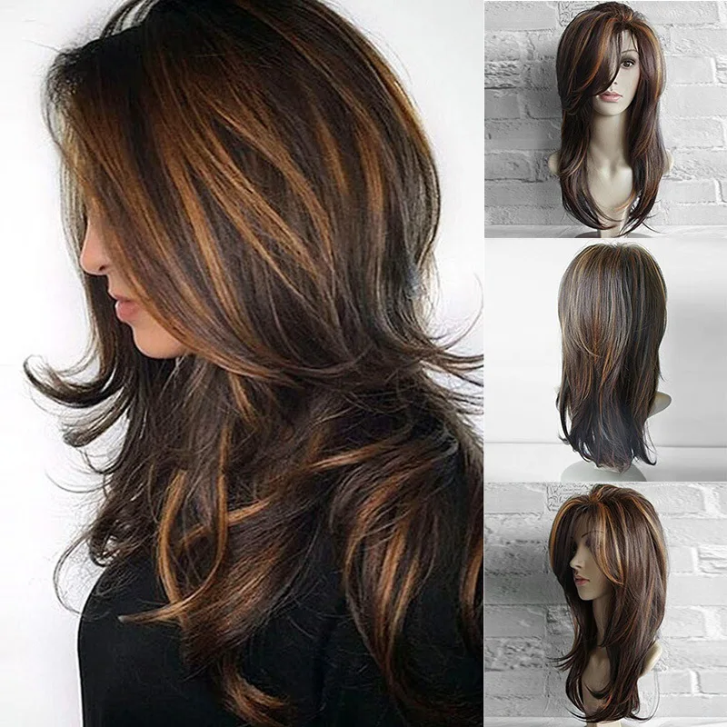  wholesale cross border real hair head set European and American wig women long straight blackAfrican