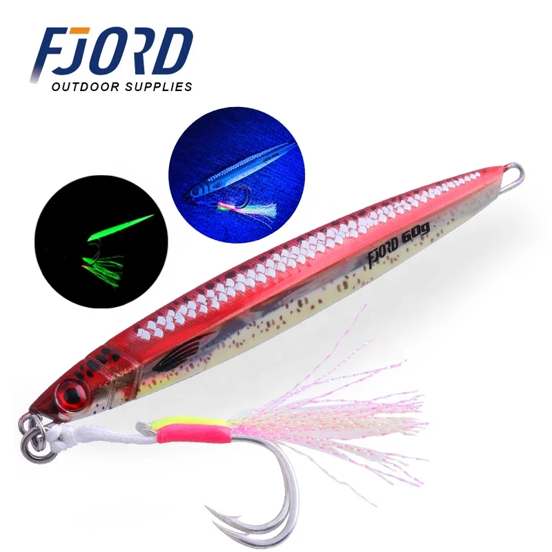 FJORD 3D Glow jigging lure 40g 60g 80gwith assist new major saltwater fishing lure jig blades custom lead jig 3d eyes lead