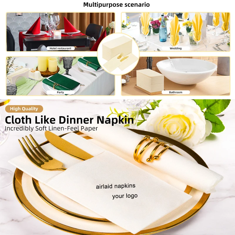 Custom luxury thick airlaid lunch napkins for restaurant with logo  disposable napkins  dinner napkins black tissue