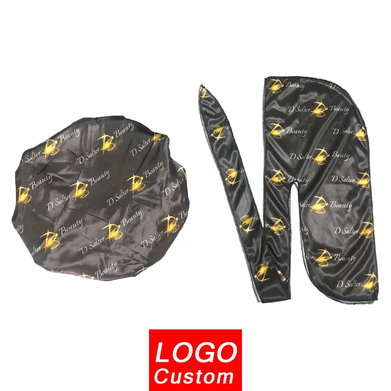
2021 High Quality Wholesale Bulk Vendor Custom Logo Silk Silky Durag And Bonnet Set for Men Women 