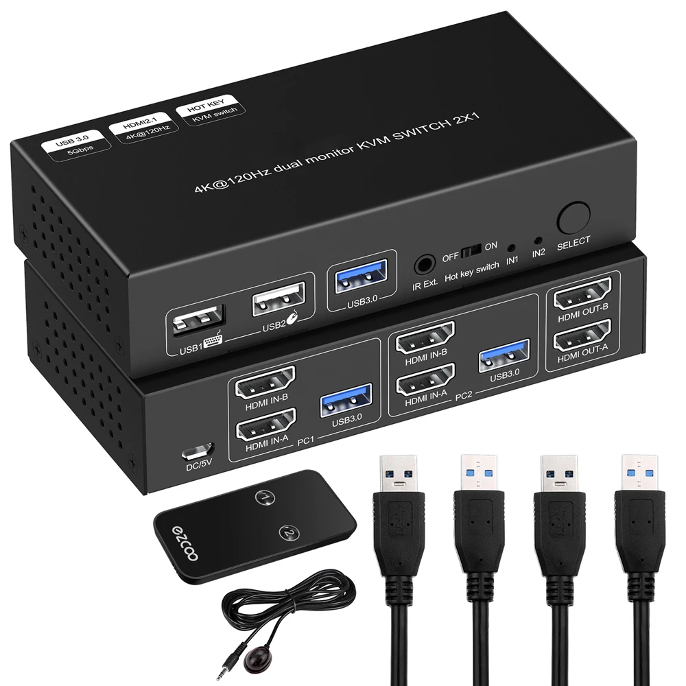 8K@60Hz 4K@120Hz HDMI USB 3.0 KVM Switch 2 Port Dual Monitor Extended Display hdmi Splitter Matrix  KVM Switcher