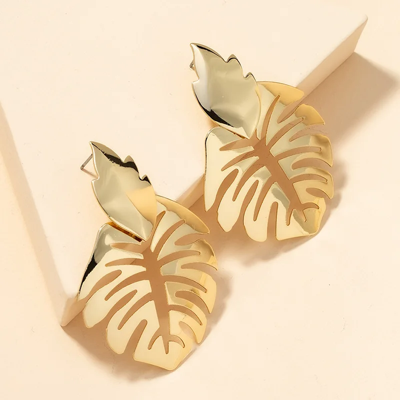 Popular women earrings jewelry gold bohemian palm leaf earrings