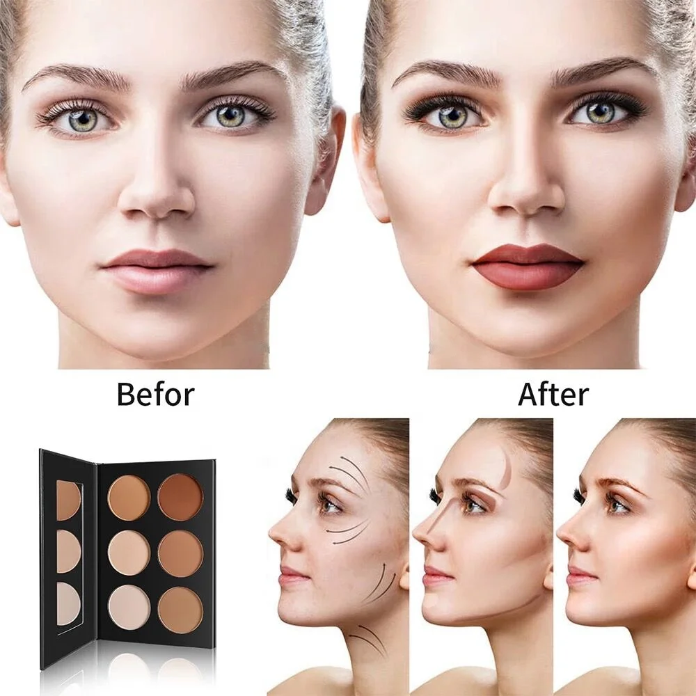 Private label 6 Colors Contour Concealer Powder Palette 3D Makeup Foundation Pressed Powder Palette Custom