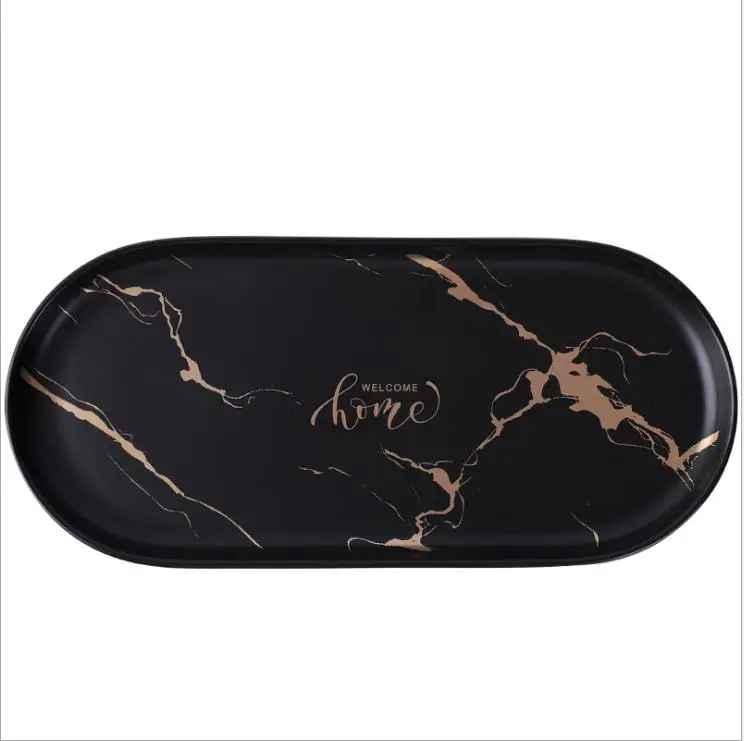 Custom Black round oval Marble Serving Tray/Ceramic  tray/serving tray for Home Hotel Restaurant