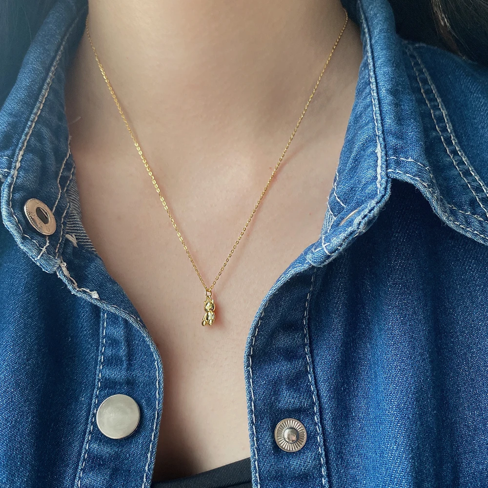 925 Sterling Silver Mini Bear Doll Necklace Cartoon Cute Teddy Quality Assurance Popular 18k Gold Plated Jewelry For Women