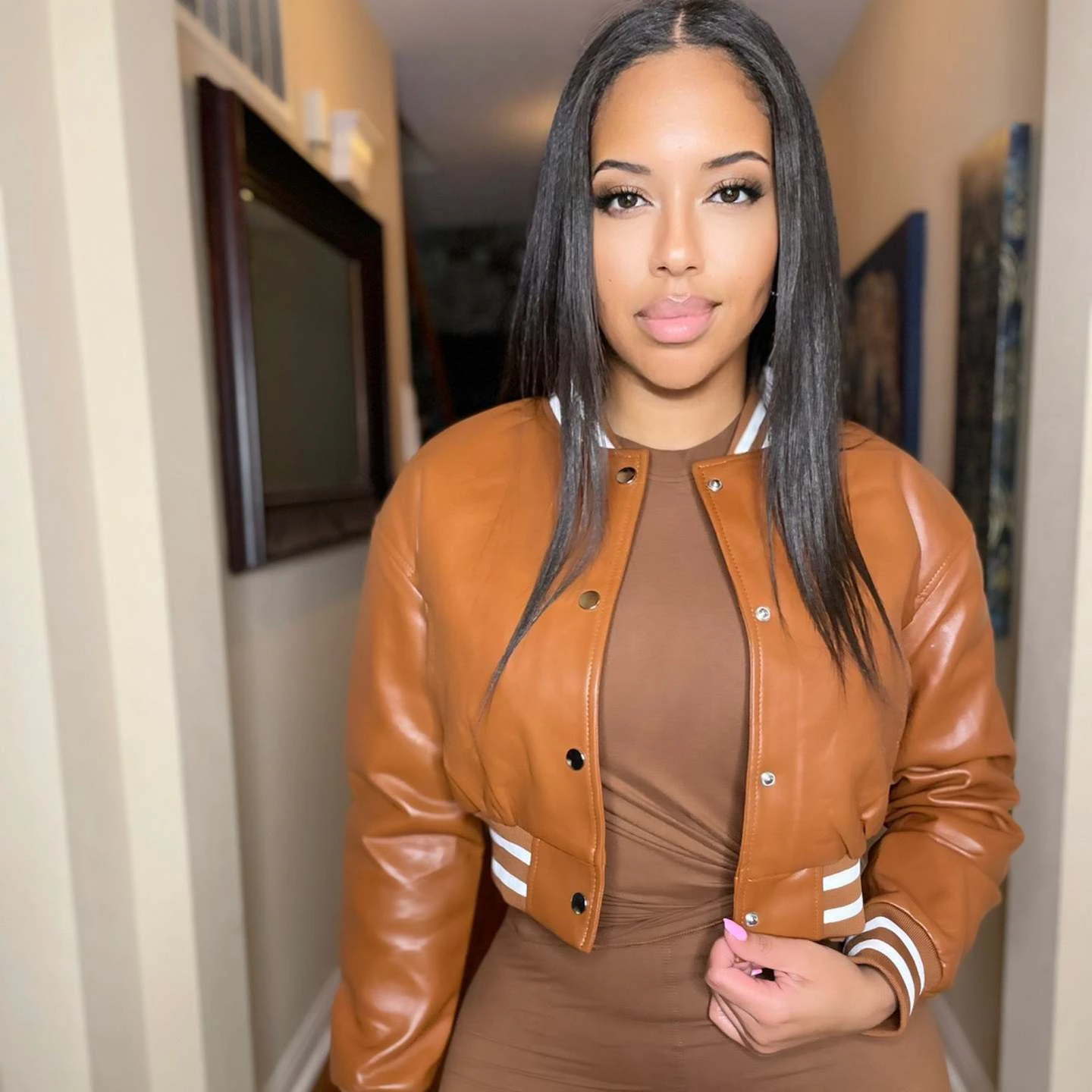 Fall 2022 Women Clothes Fashion PU leather Cropped Jacket Casual Pink Jacket Coats for Ladies Pure Leather Varsity Jacket Women