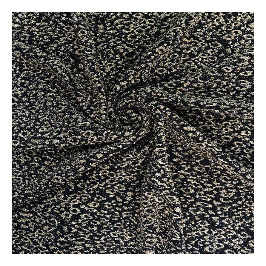 Leopard shiny gold polyester mesh knitted fabric jacquard fabrics for clothing
