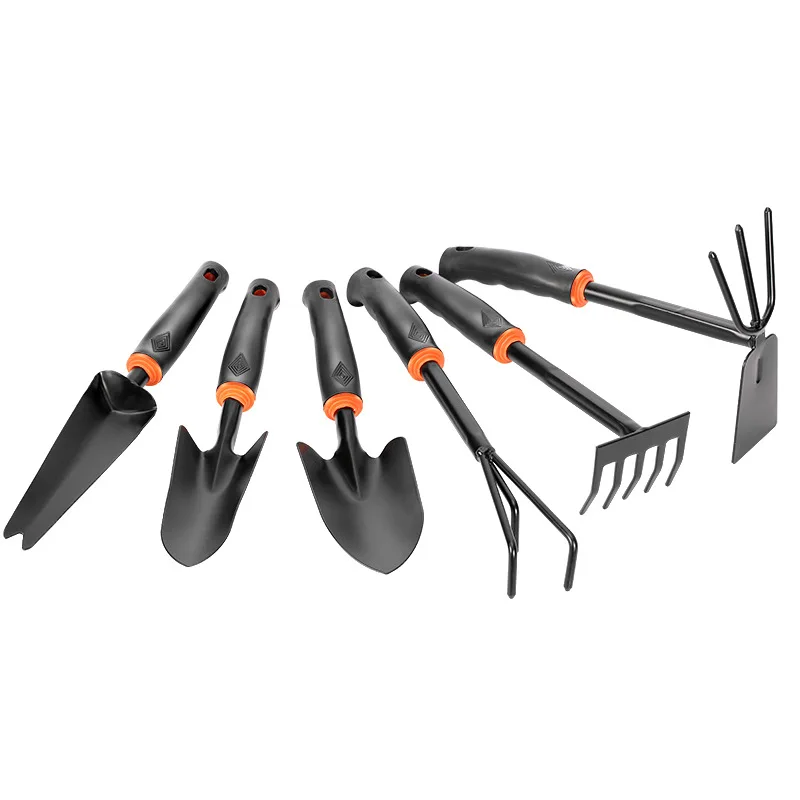 Sea Tool Dual-Purpose Outdoor Hoe Five-Tooth Rake Shovel Black Plastic Handle Spray Two-Head Hoe Iron Material Flower Shovel