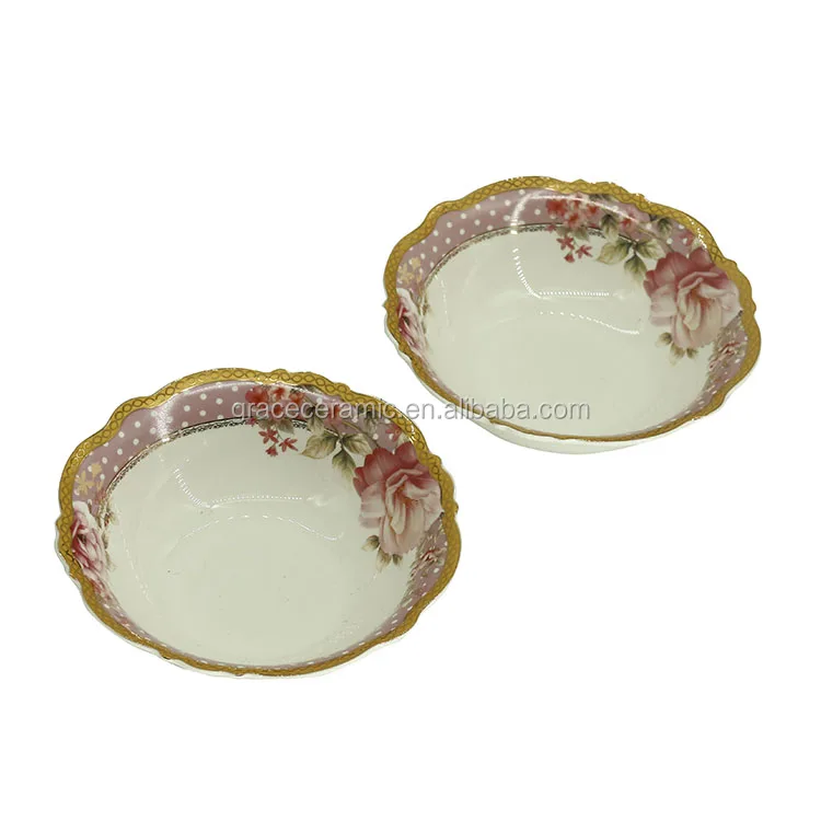 Vintage Floral Design Turkish Pink Bone china Ceramic Dinner Set Porcelain With Gold Rim
