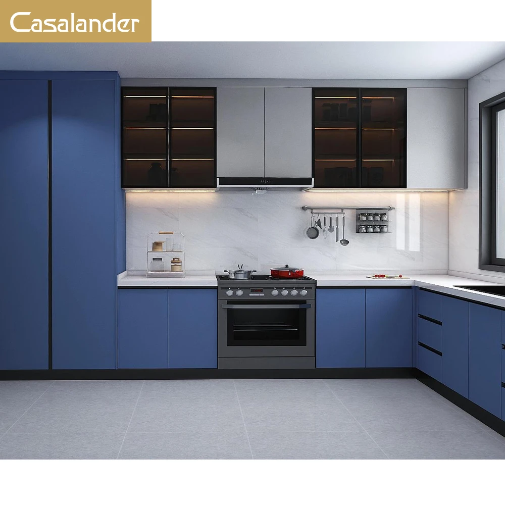 CASALANDER Modern Designs Modular Kitchen Cabinets Set Wood PVC Cupboard Lacquer Acrylic Sink Hinge Drawer Slide Plywood