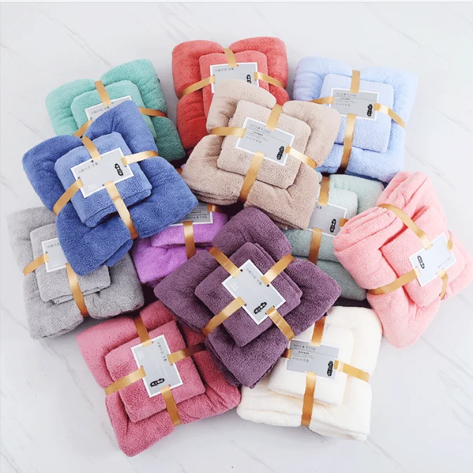 XIAOAO  Customized Coral Fleece Towel Soft Bath Towel Set Absorbent Face Towel Set