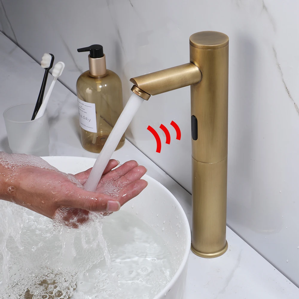 Automatic Sensor Faucet Bathroom Basin Faucet Solid Brass Hot & Cold Water Mixer Touch-Free Infrared Basin Tap