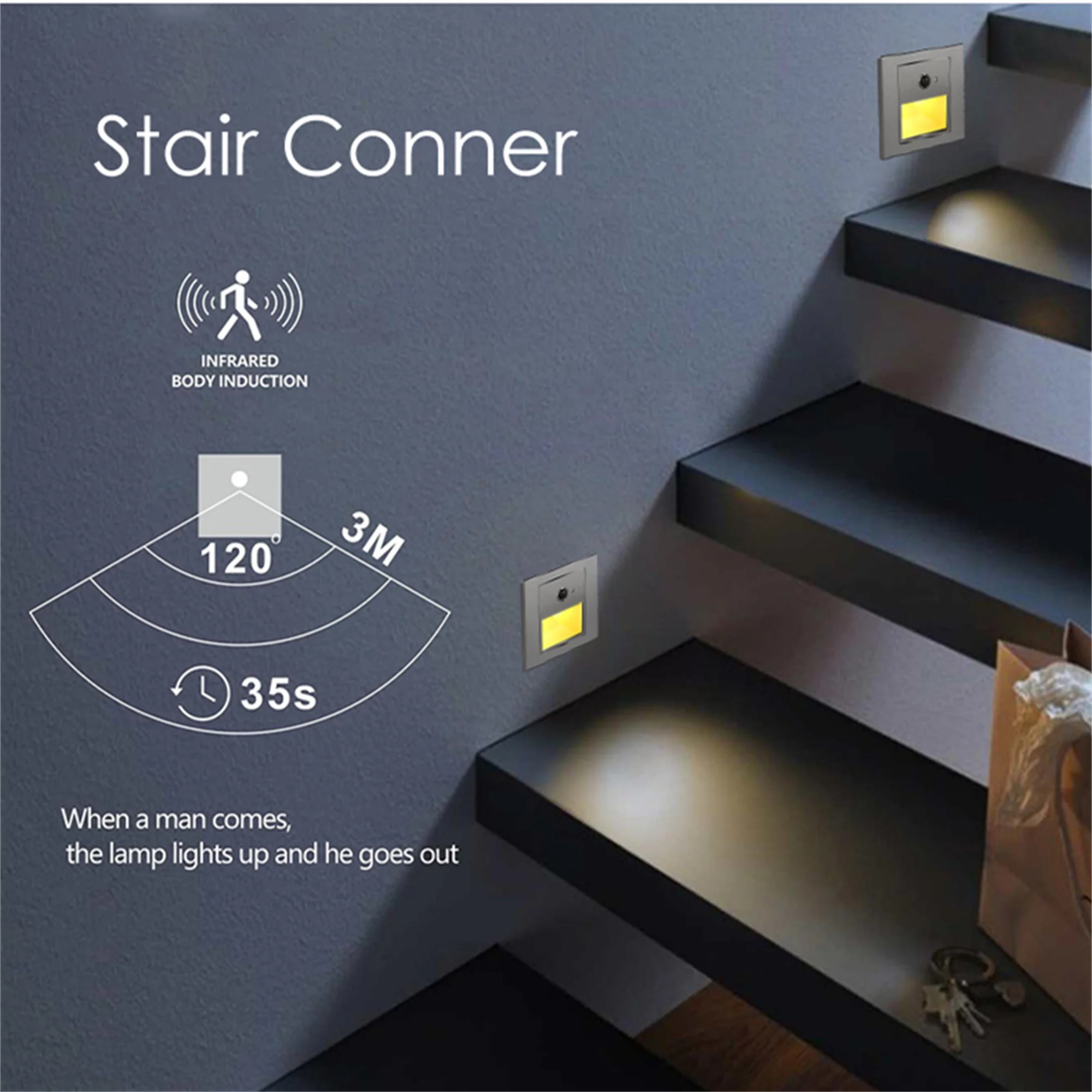 Ac85-265V Stair Ladder Light Motion Sensor Night Led Stair Light