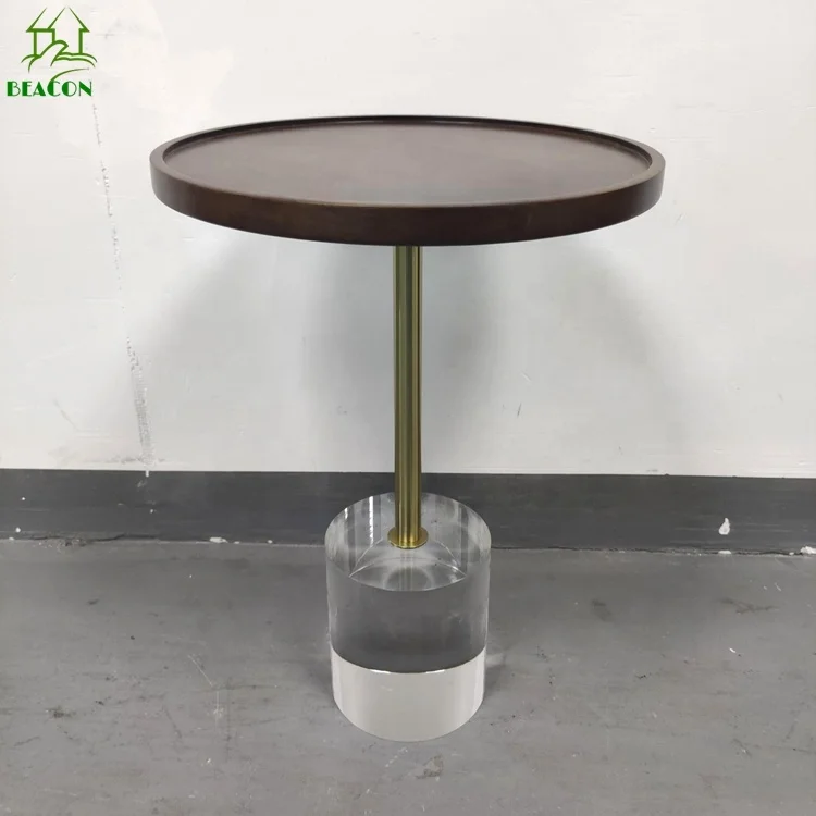 Living room acrylic coffee table round solid wood top side table pedestal end table