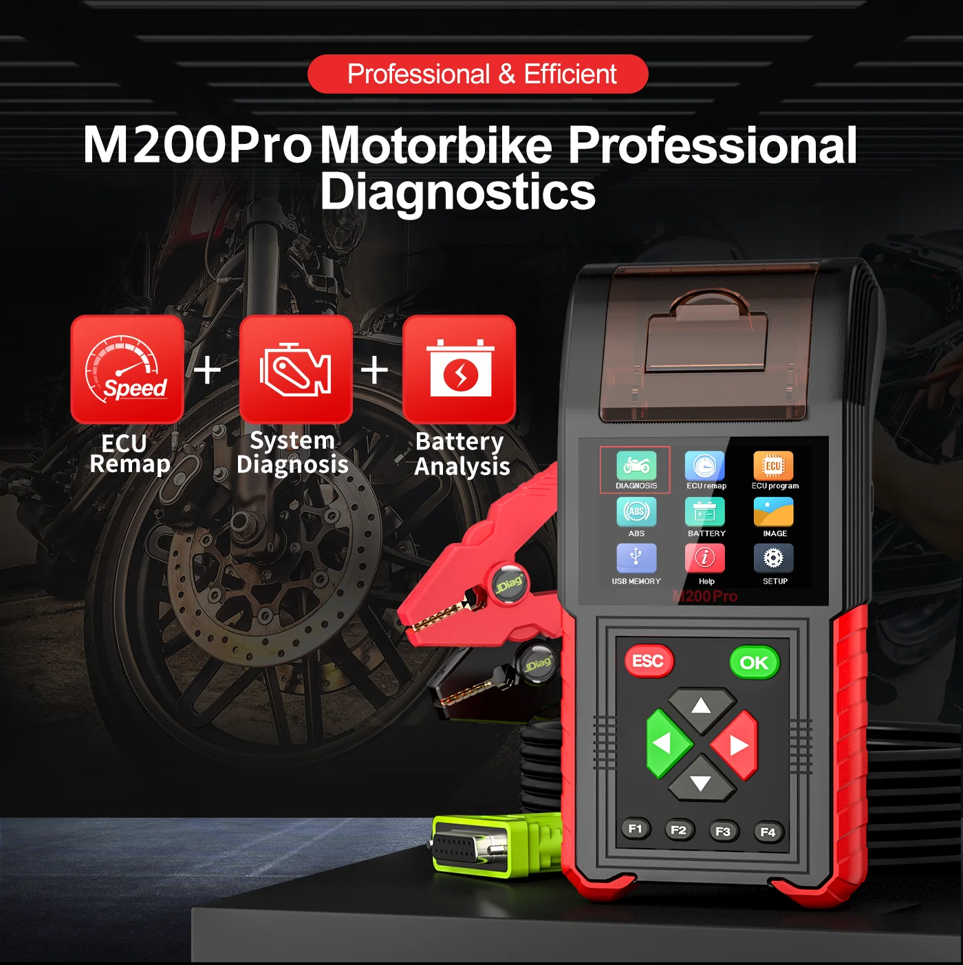 12V Battery Analyzer Tester Professional OBD2 JDiag M200 Pro Motorcycle scanners  and remap Program motorcycle diagnostic tools