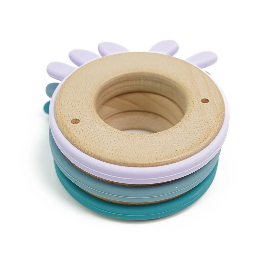 Silicone Baby Teether Wood Ring Teething Toys Bpa Free Silicone Baby Teethers Wooden Baby Teether Chewing Teething